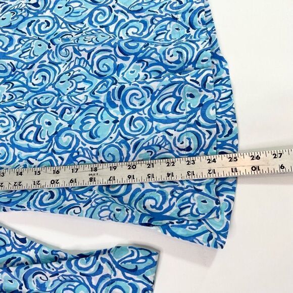 Lilly Pulitzer Amelia Island Tunic Top Womens Blue Small Abstract Split V-neck - Picture 6 of 11